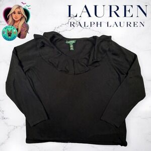LAUREN Ralph Lauren Black Ruffle Neck 3/4 Sleeve Knit Sweater Top Plus Size 3X